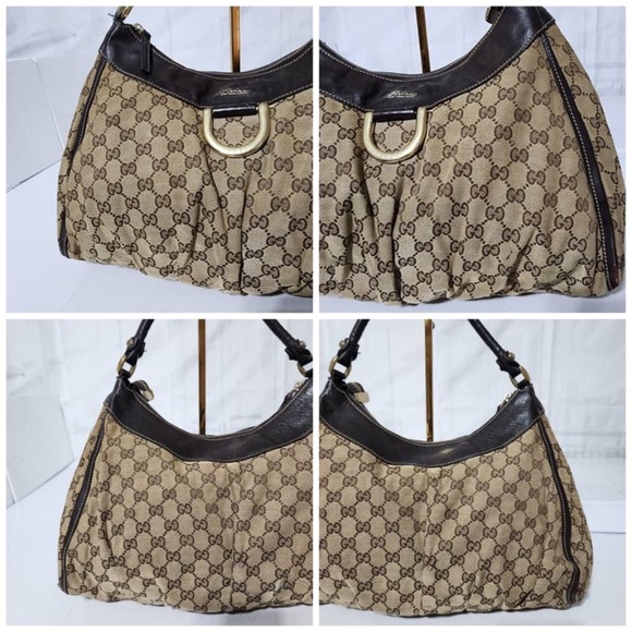 Authentic Gucci GG Canvas and Leather D Ring Hobo Bag Beige/Brown - Picture 13 of 16